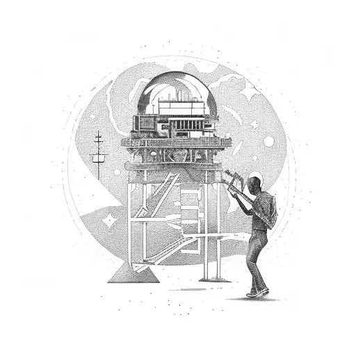 Observatory In Nature With Man Playing Guitar