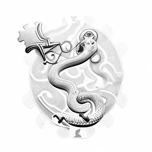 A Stylized Veterinary Caduceus Symbol With Puzzle Pieces Forming The Snakes
