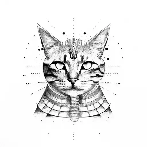 Egyptian Pyramids And Cat And Hieroglyphs