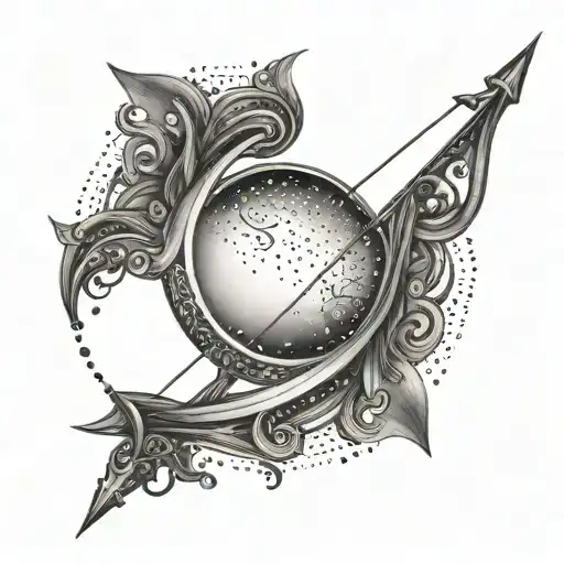 A Design With A Bow And Arrow Intertwined Within The Crescent