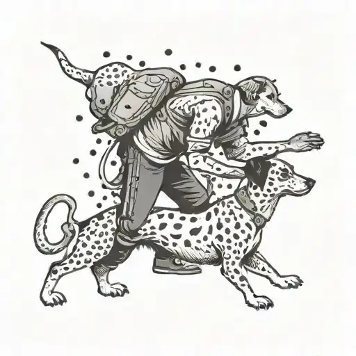 A Dotwork Tattoo Of A Kynologist Teaching A Dog To Perform A New Trick