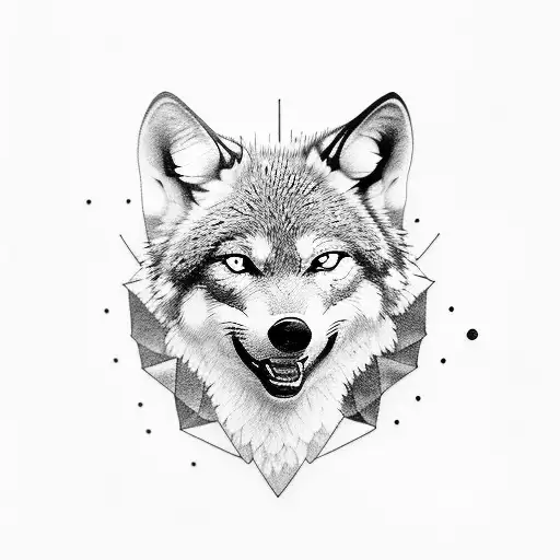 A Diving-themed Tattoo Featuring A Wolf Pack And Procurement Manager Elements In Dotwork Style