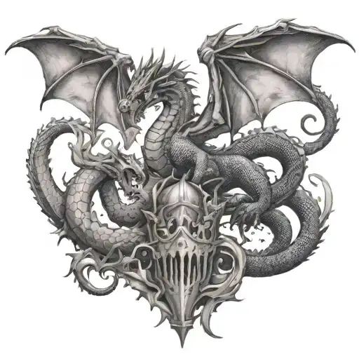 The Dragon Fights The Knight And Guards The Castle