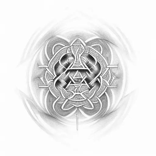 A Psychedelic Tattoo Of A Football Player Kicking An Endless Knot Into The Sky