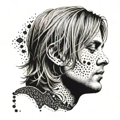 A Dotwork Design Of Kurt Cobain's Face Morphing Into A Guitar Neck