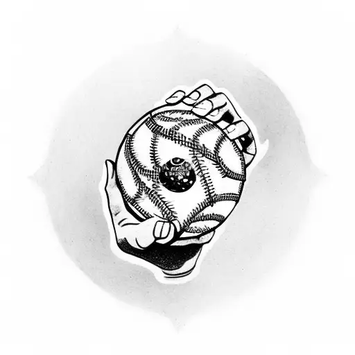 Woman's Hand Holding A Baseball As A Yin & Yang Symbol