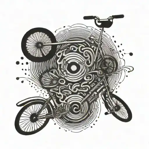 An Abstract Tattoo Representing The Sound Waves Of Music And A Bicycle