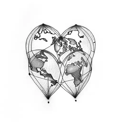 A Heart-shaped World Map With A Dotted Line Connecting All The Places You've Traveled