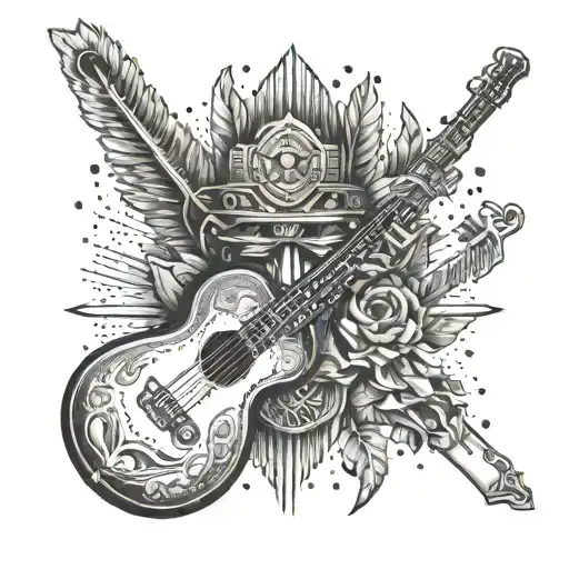 Combine A Police Badge With A Native American Totem Pole And Musical Instruments