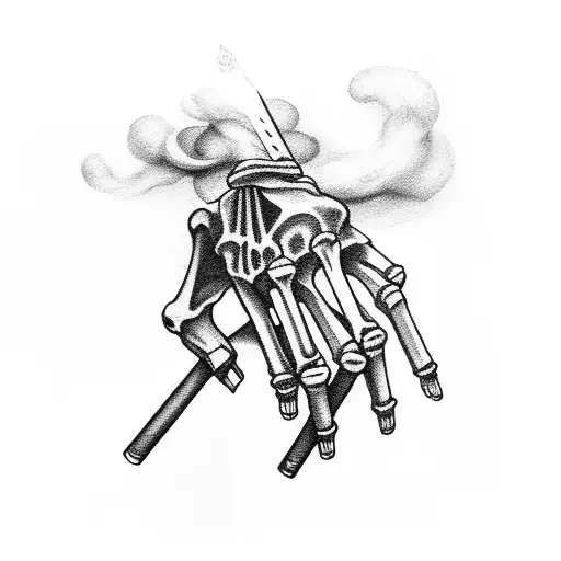 Skeleton Hand With Cigarette And Smoke