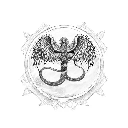 Snake With Angel Wings And Swords