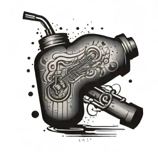 An Abstract Tattoo Representing Jar Filled With Music And Bicycle