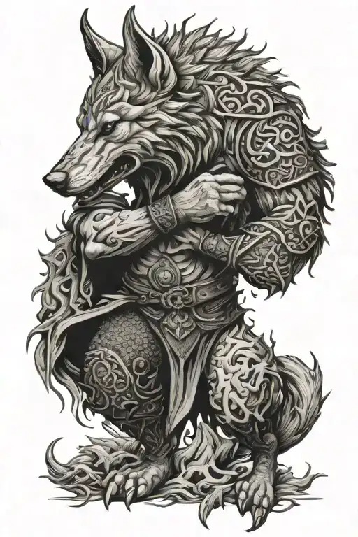 Viking God Fights Giant Wolf