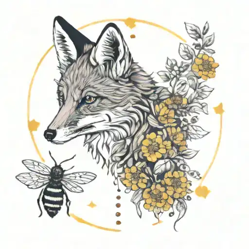 A Fox In A Boarder Adorned With Rubies Surrounded By Marigolds And Honeybees