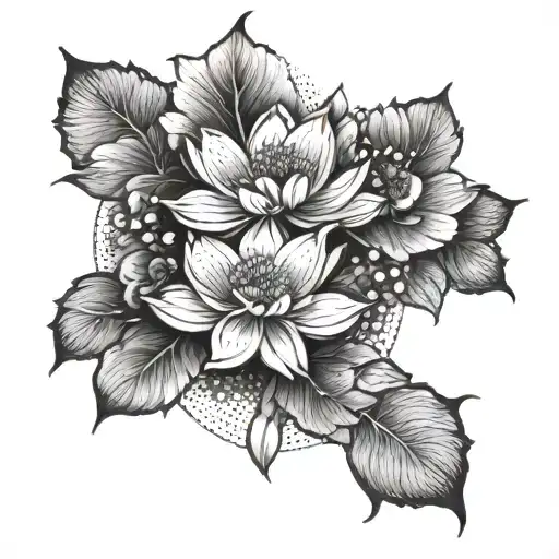 Cherry Blossom Trees And Lotus Flower