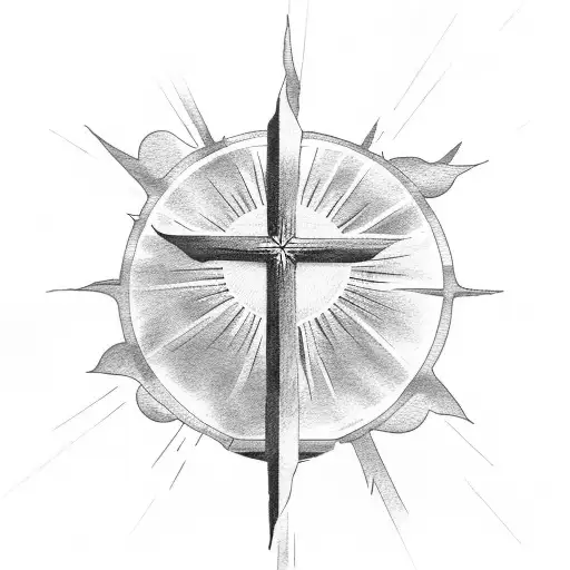 Christian Cross With Sun Light And Angels