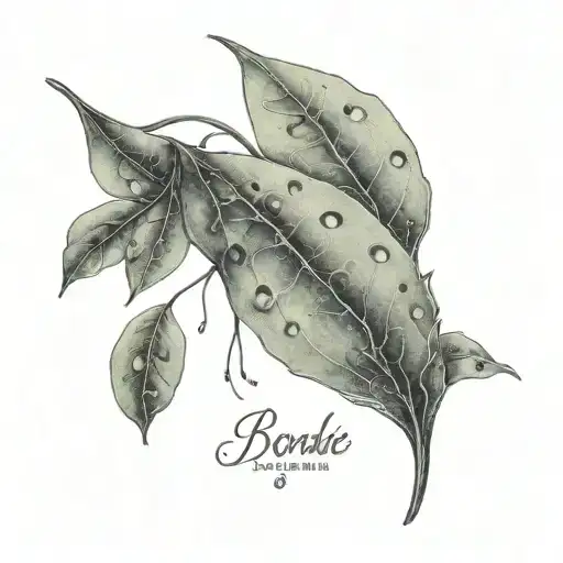 Single Eucalyptus Leaf With Word Bardie In Cursive Tendril