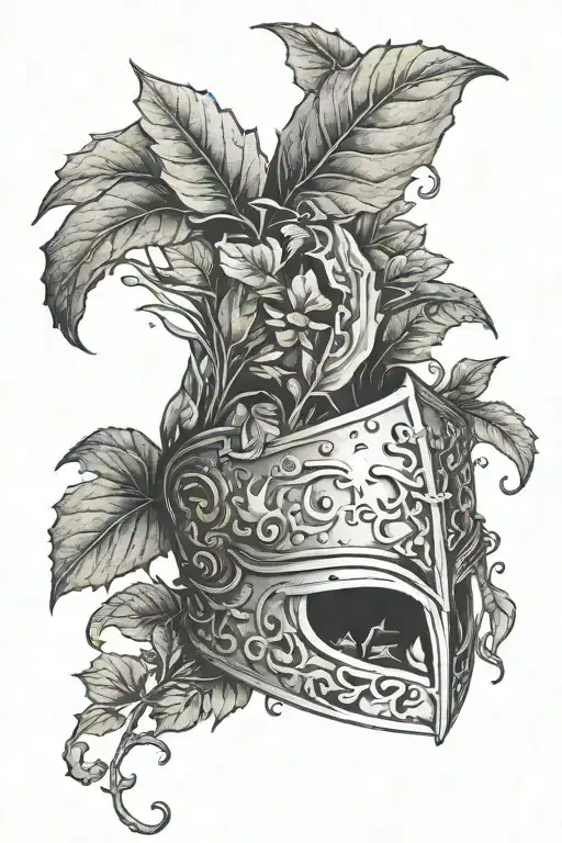 Ivy Growing Through A Damaged Spartan Helmet