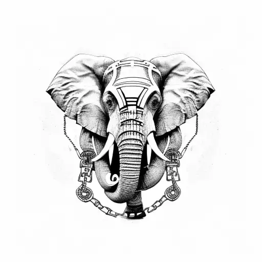 Elephant With Chains On Its Feet