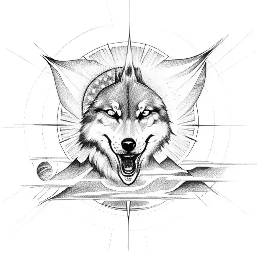 Christian Cross With Sun And Moon And Wolves