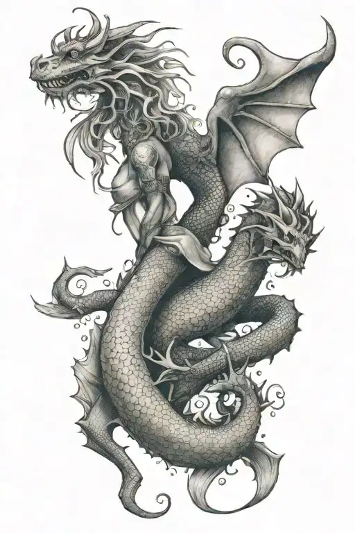 Dragon & Mermaid Intertwined