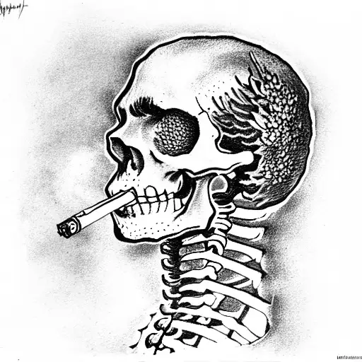 Van Gogh Smoking Skeleton With Raven