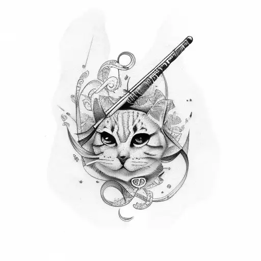 Ps Letter With Flute And Feather Hand Tatto Design