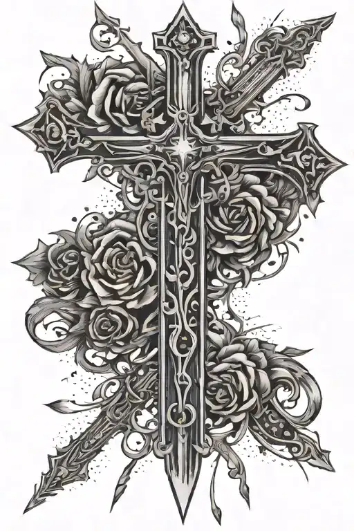 Very Detailed Sword Like A Cross On Wrist