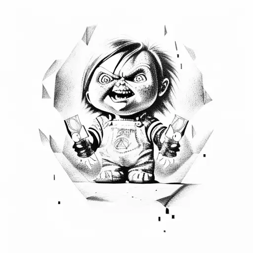 Chucky Inside A Diamond Holding Up Knife