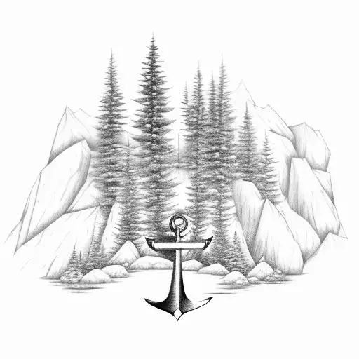 Sailor Anchor Evergreen Trees On Mountainside