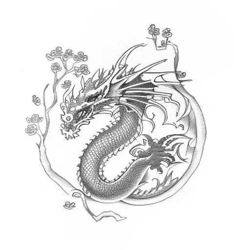 Dragon With Cherry Blossoms