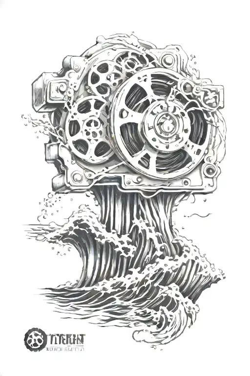 Ocean Waves Crashing Against A Cliff With A Film Reel In The Background