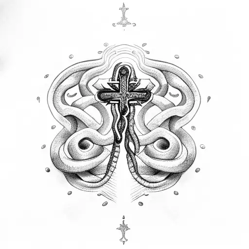 A Red Snake Coiled Around A Catholic Cross