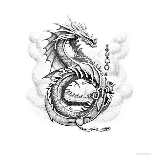 Dragon Wrapped In Chains Holding An Orb