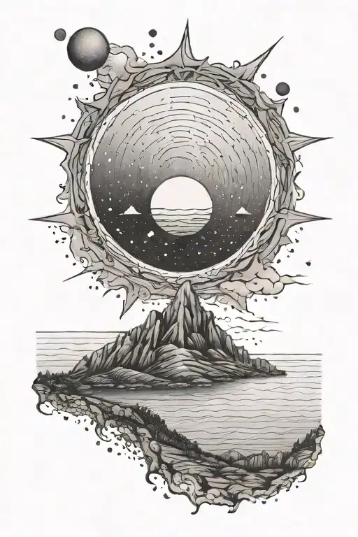 A Dotwork Tattoo Of The Moon Shining Over The Cliffs Of San Diego