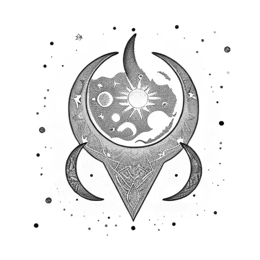 A Single Crescent Moon With Sparkling Dangles Under It And The Sun