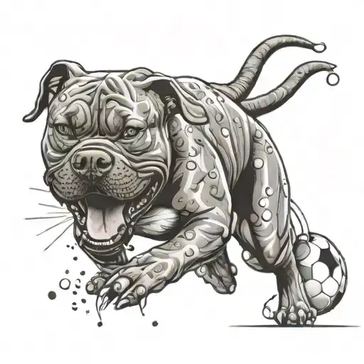 A Graffiti-style Mural Of A Pitbull Playing Football And Rapping