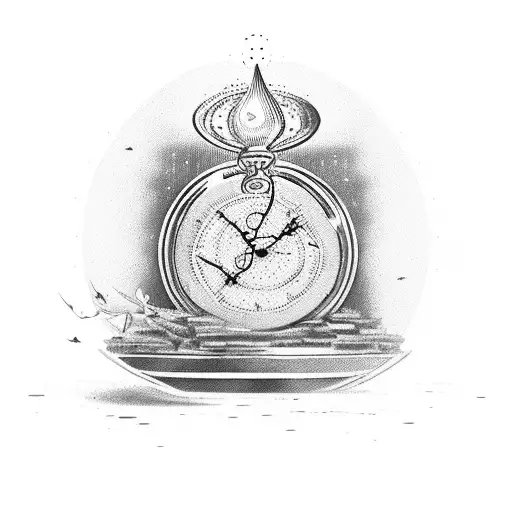 Broken Hourglass With Pocket Watch And Birds