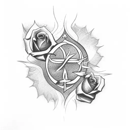 Christian Cross With Roses And Flames