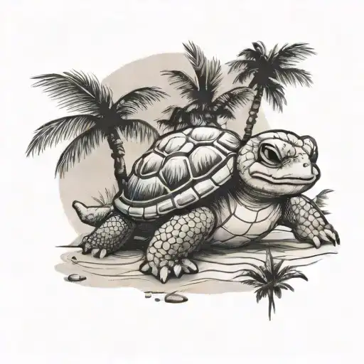 Squirtle On A Florida Beach Scene With Palm Trees