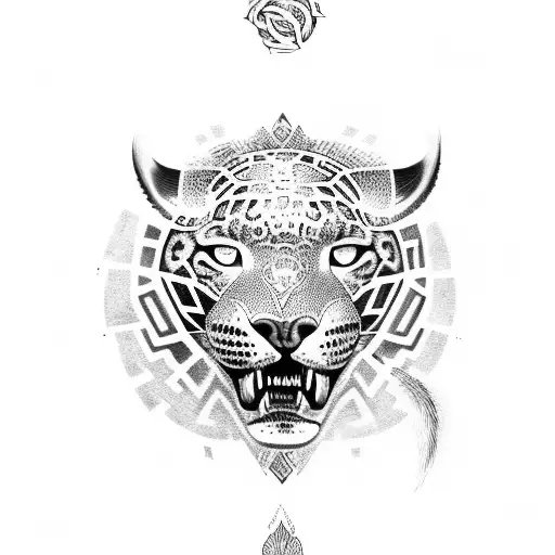 A Stylized Jaguar Silhouette Incorporating Mayan Symbols