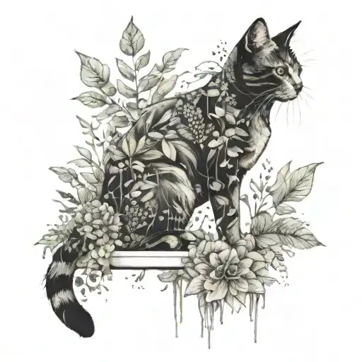 An X-ray Image Of A Cat Surrounded By Lush Greenery In A Garden