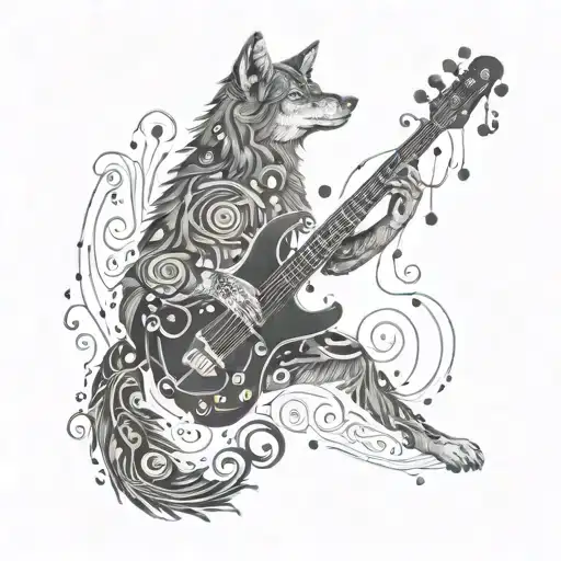 A Wolf Silhouette Filled With Intricate Musical Symbols And Instruments