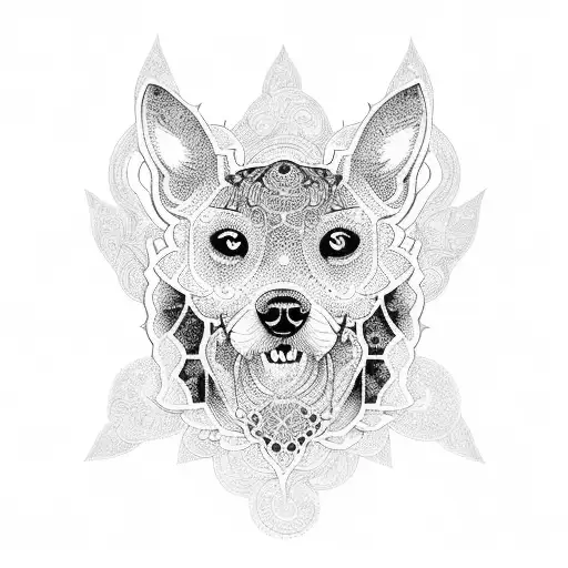 A Dotwork Mandala With Intricate Patterns And A Silhouette Of A Dog Hidden Within