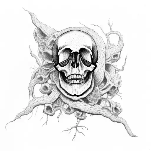 Scientific Drawing Of A Skull With A Hop Vine