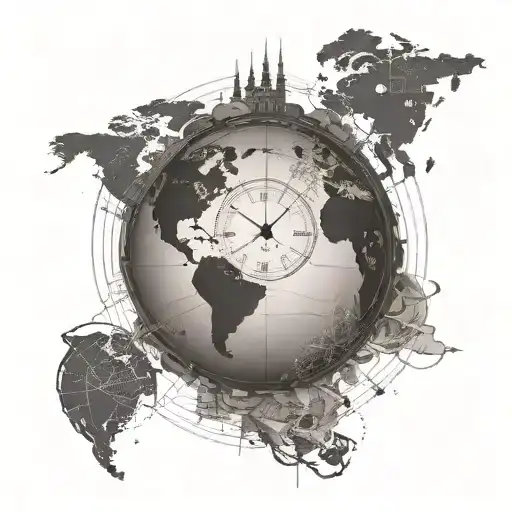 Globe With Clock Face Showing Different Time Zones And Travel Routes