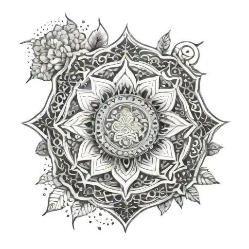 A Mandala Design Incorporating Elements Of Nature And Love Symbols