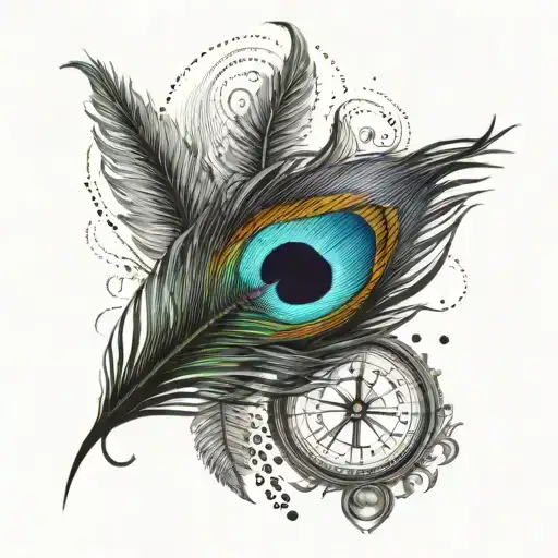 A Peacock Feather Transforming Into A Guiding Compass