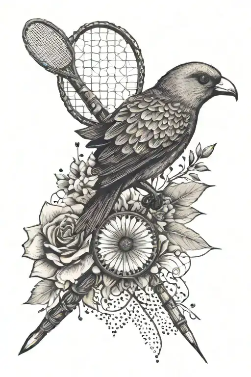 Badminton Racket And Birdie Intertwined With Floral Elements On The Forearm
