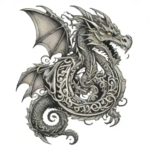 A Dragon Composed Of Musical Instruments Breathing Fire Shaped Like Gaming Logos